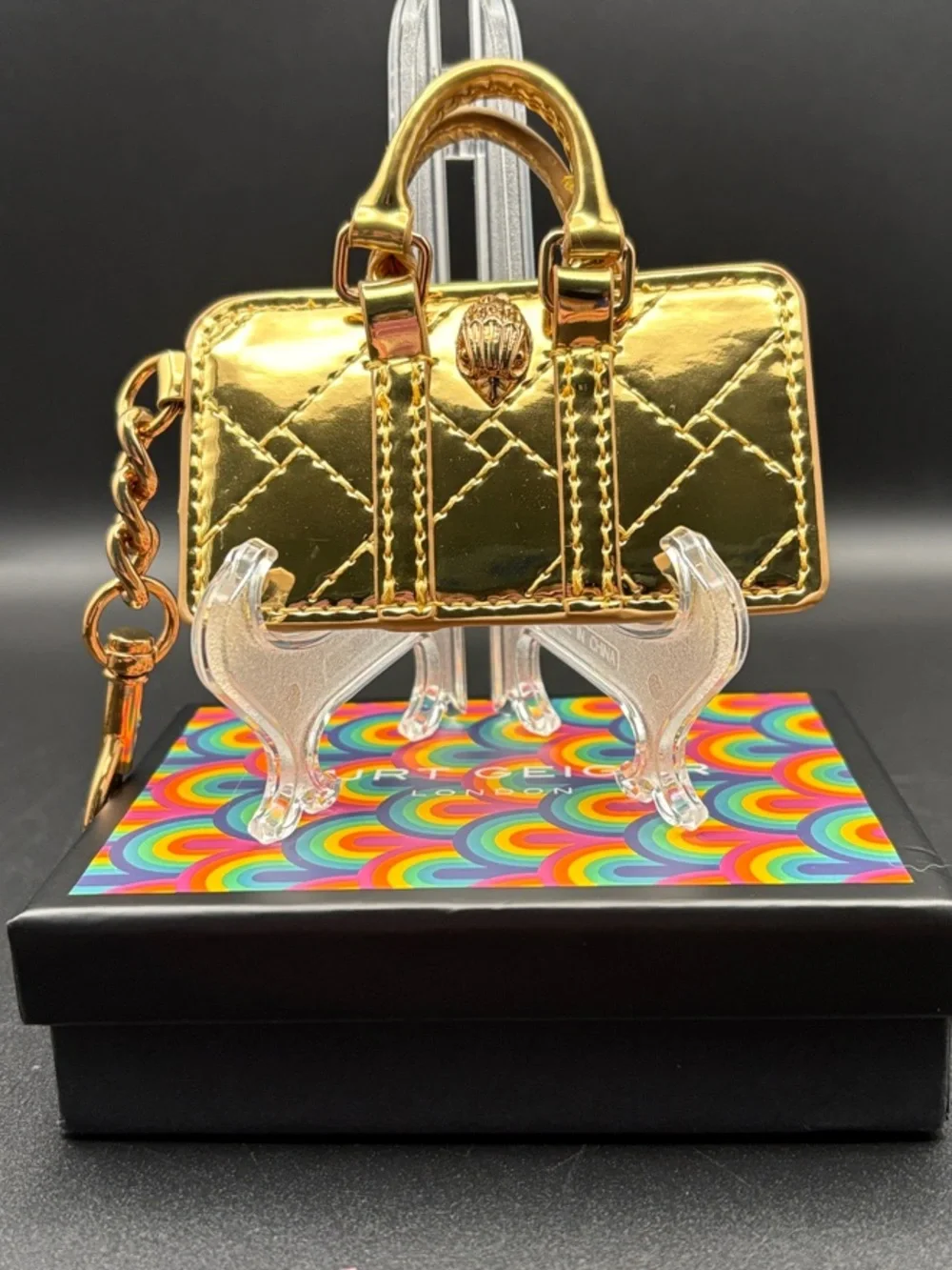 Kurt Geiger Boston BagCharm Keychain Gold Mirror Finish EagleHead